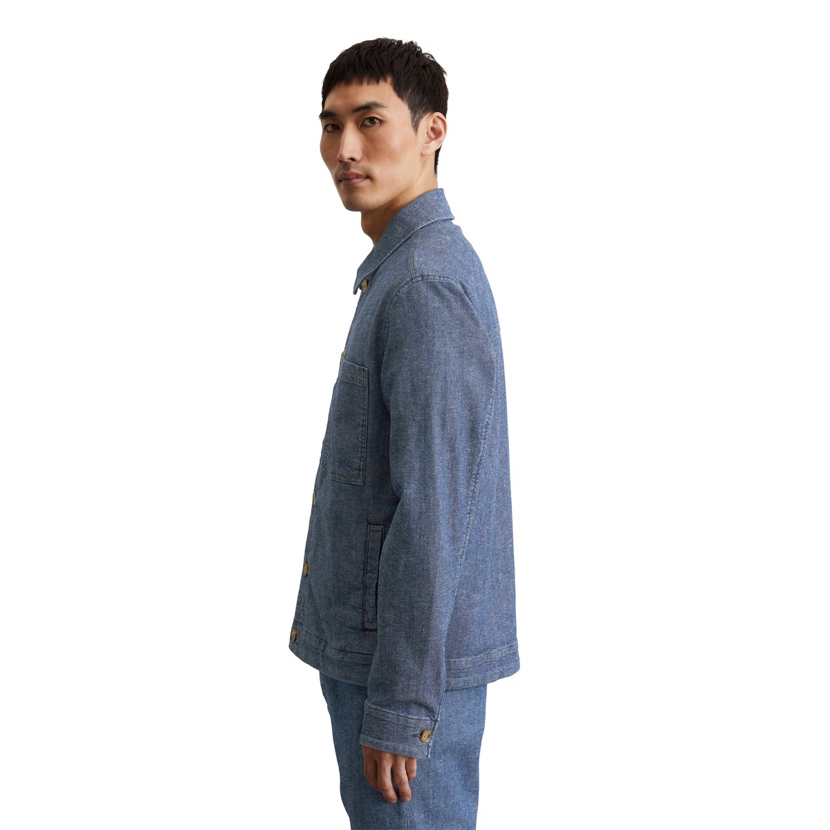 Veste en jean regular en mélange de coton et de chanvre bio bleu moyen, MARC O'POLO
