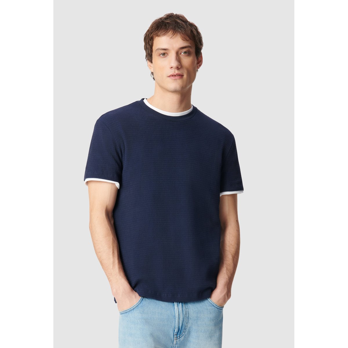 T-shirt col rond coton bio avec relief marine, IKKS