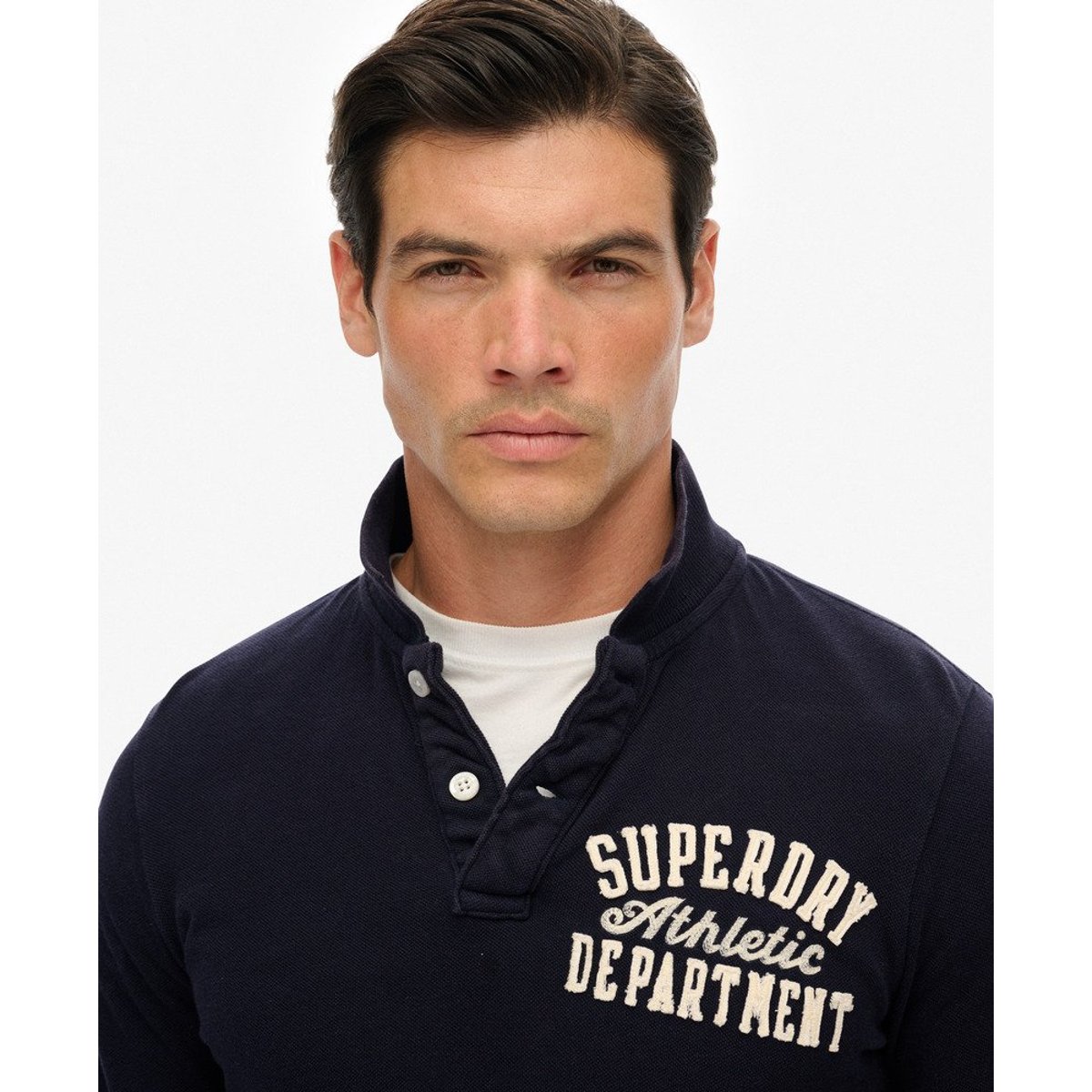 Polo à manches longues Vintage Athletic bleu marine éclipse, SUPERDRY