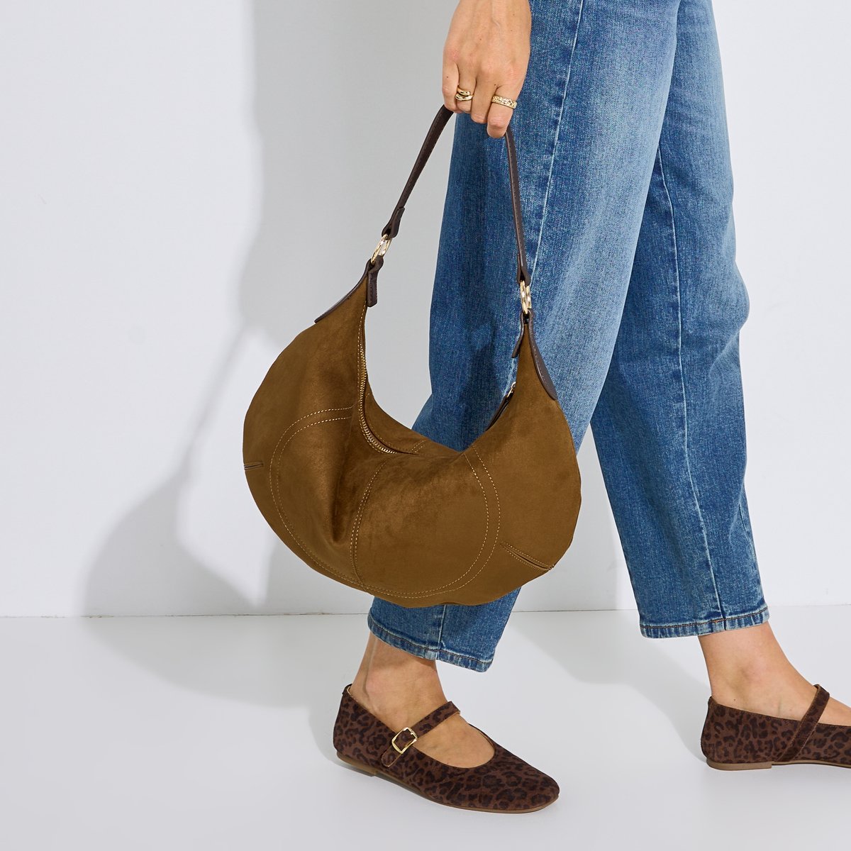 Sac forme demi lune souple marron camel, GRAIN DE MALICE