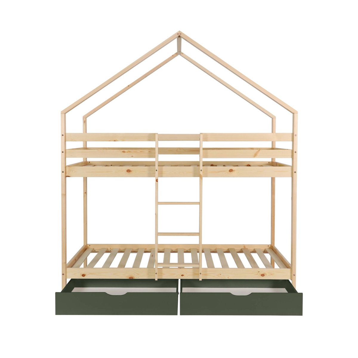 Lit enfant superposé cabane 90 x 190 cm pin naturel avec tiroirs de rangement ROYA blanc, SWEEEK