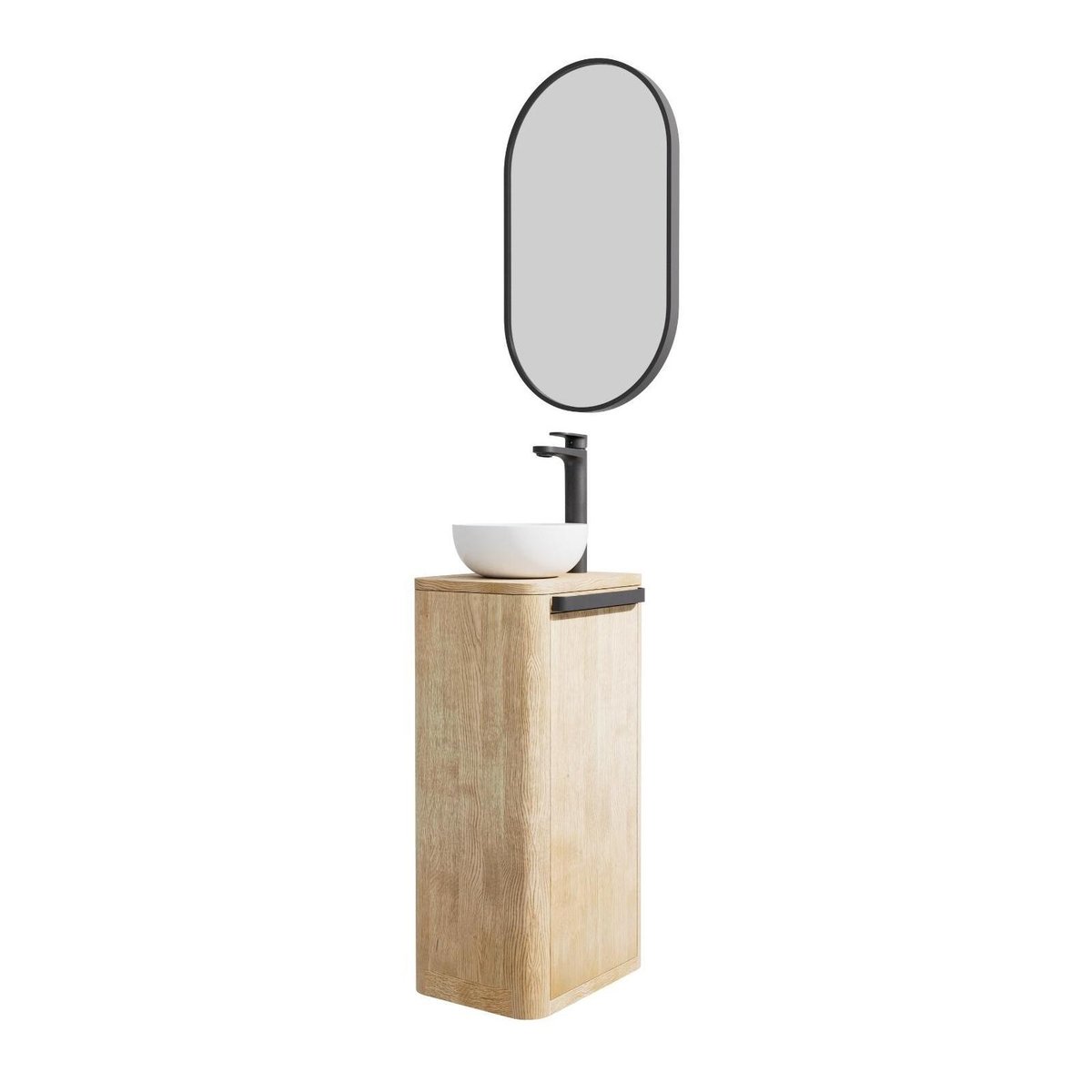 Ensemble meuble lave-mains TOM + vasque + miroir chêne, MOB IN