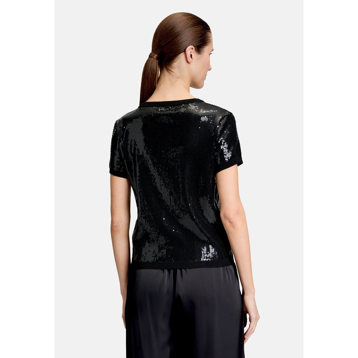 Pull-over en maille basique à encolure ronde noir, VERA MONT