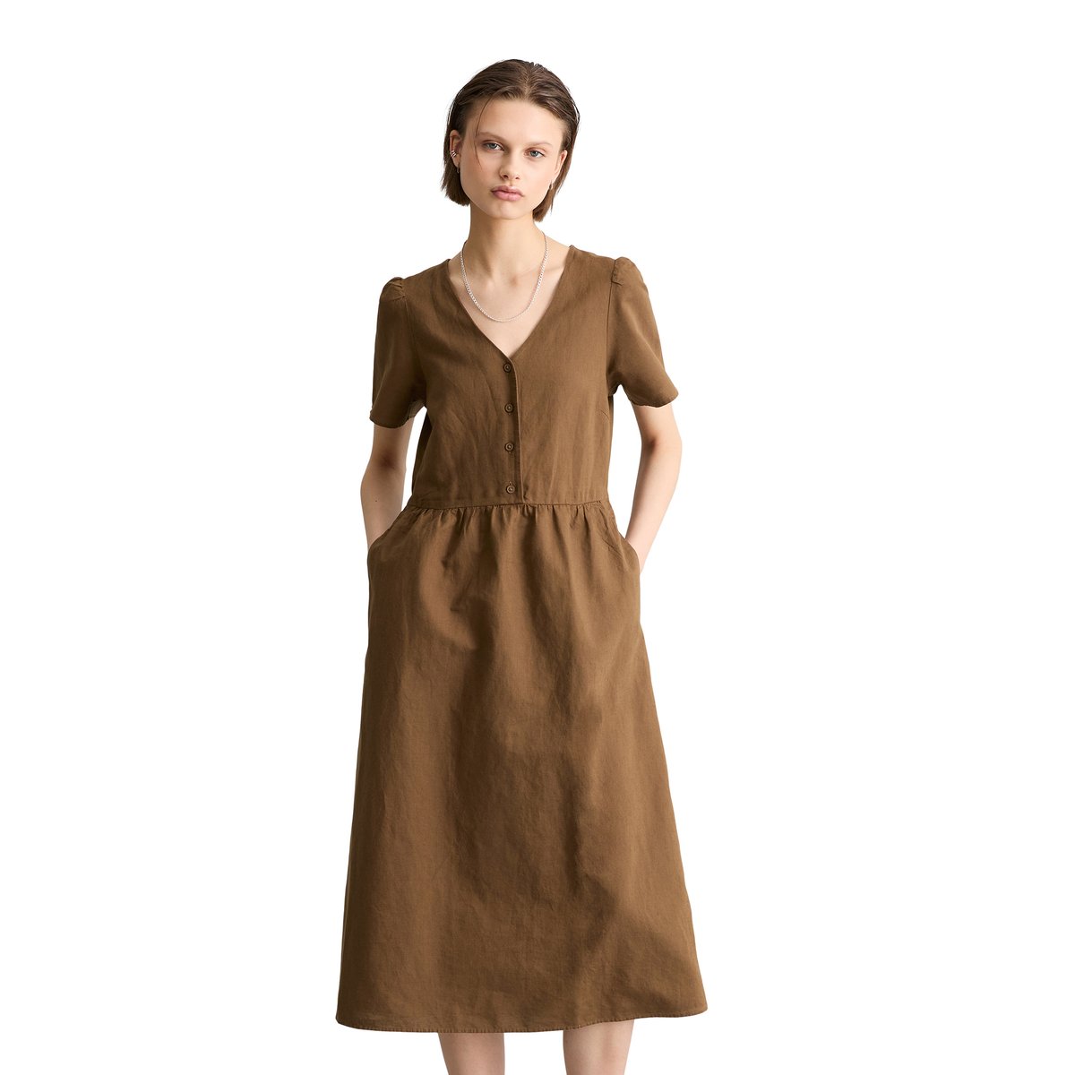 Robe regular en mélange de lin et de coton marron, MARC O’POLO DENIM
