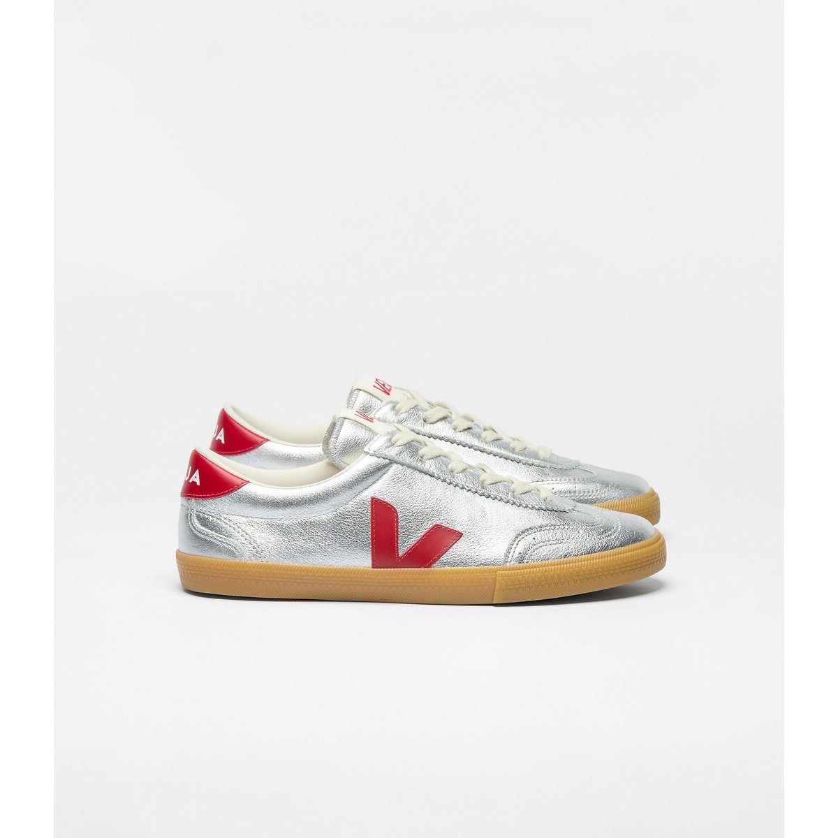 Leren sneakers Volley zilver/rood, VEJA