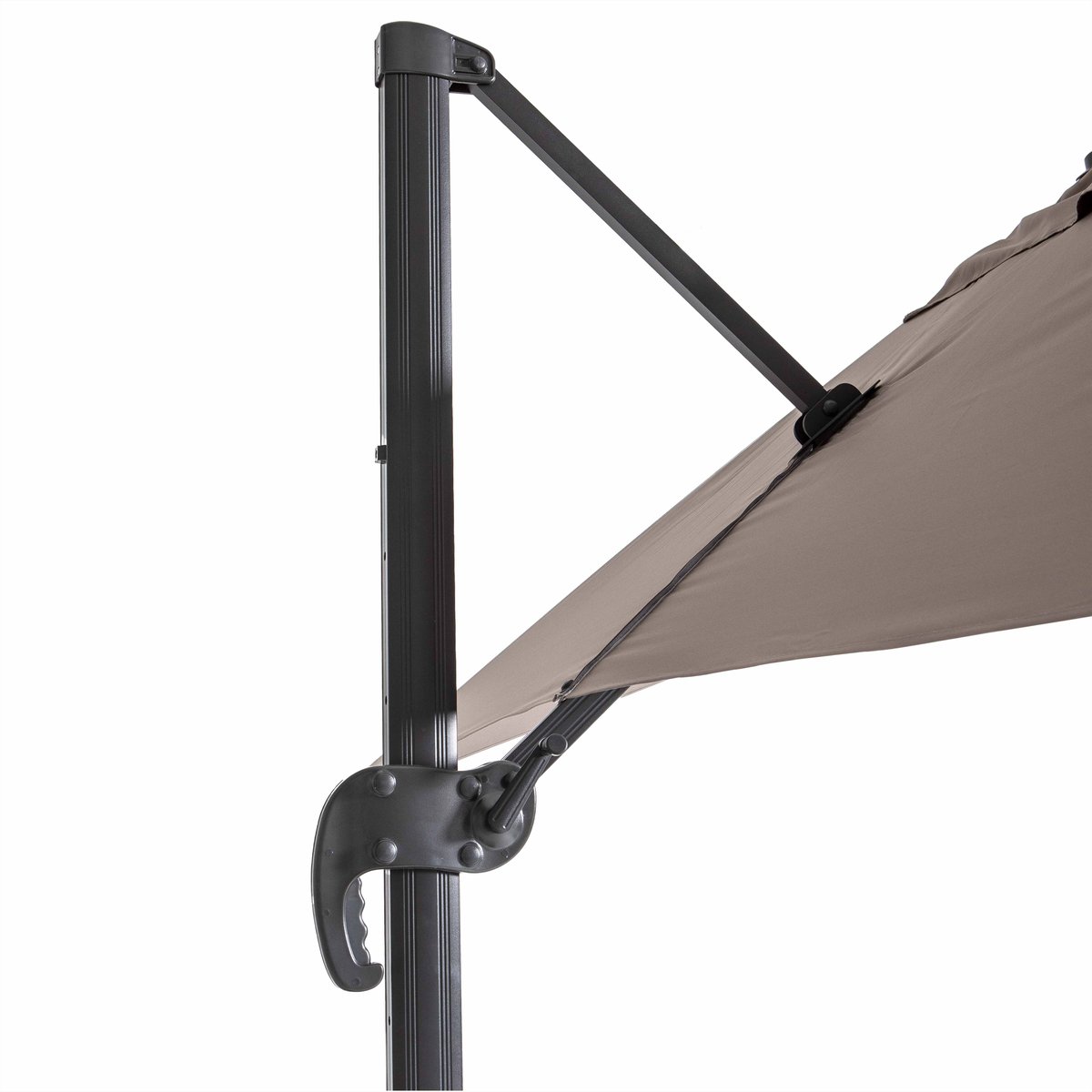 Parasol déporté inclinable rotatif 2 x 3m et dalle à lester sur roues, AMALYA taupe, OVIALA