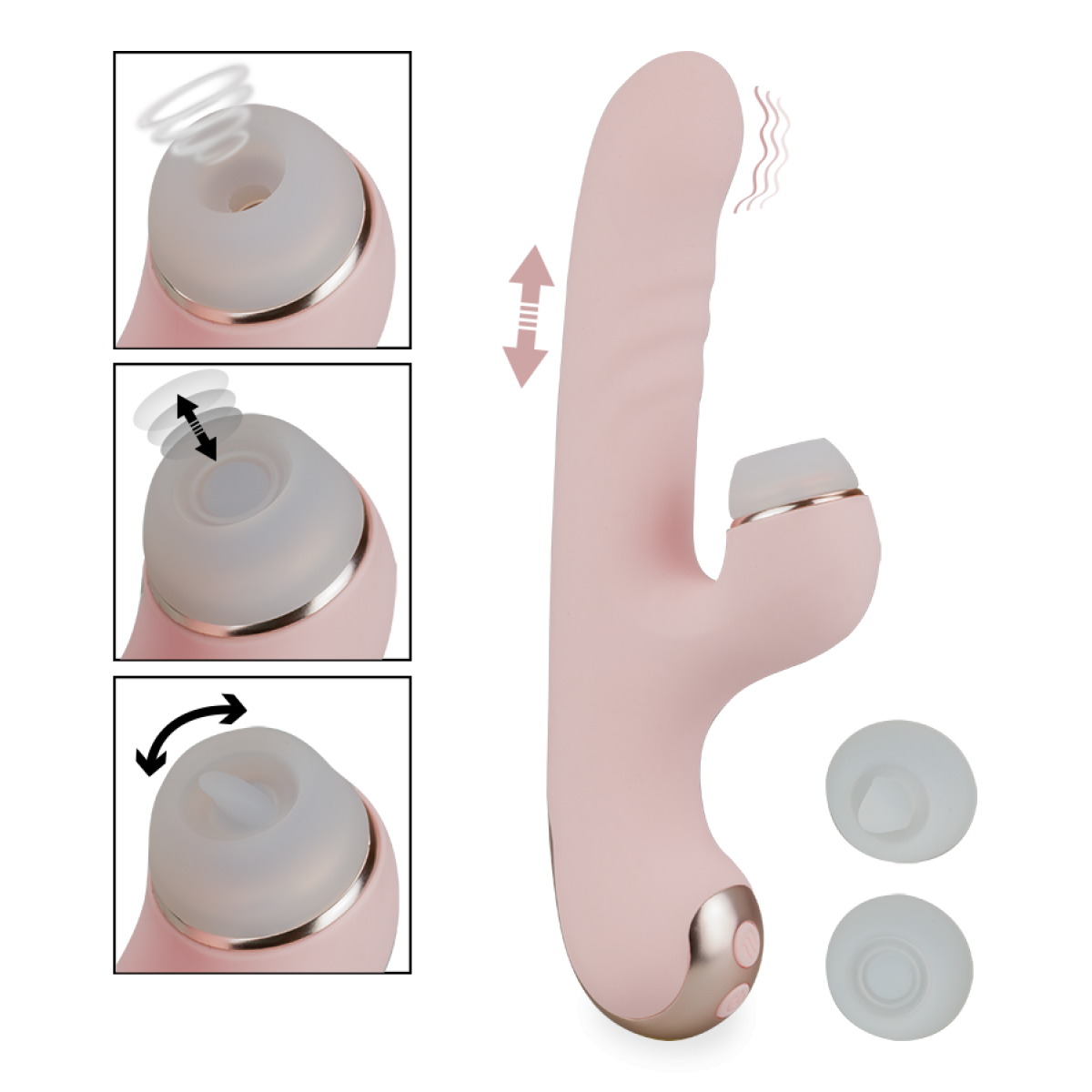 Vibromasseur puissant rabbit va-et-vient et 3 becs stimulants Amor rose, LOVE AND VIBES