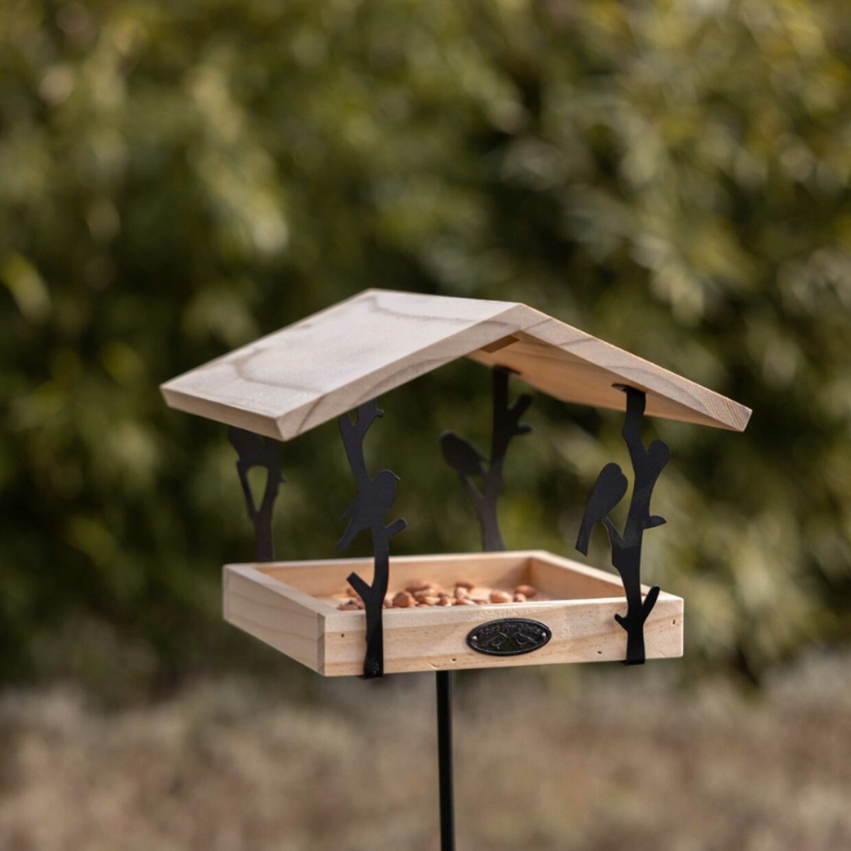 Mangeoire sur pied en bois 131cm motif oiseaux couleur unique, ESSCHERT DESIGN