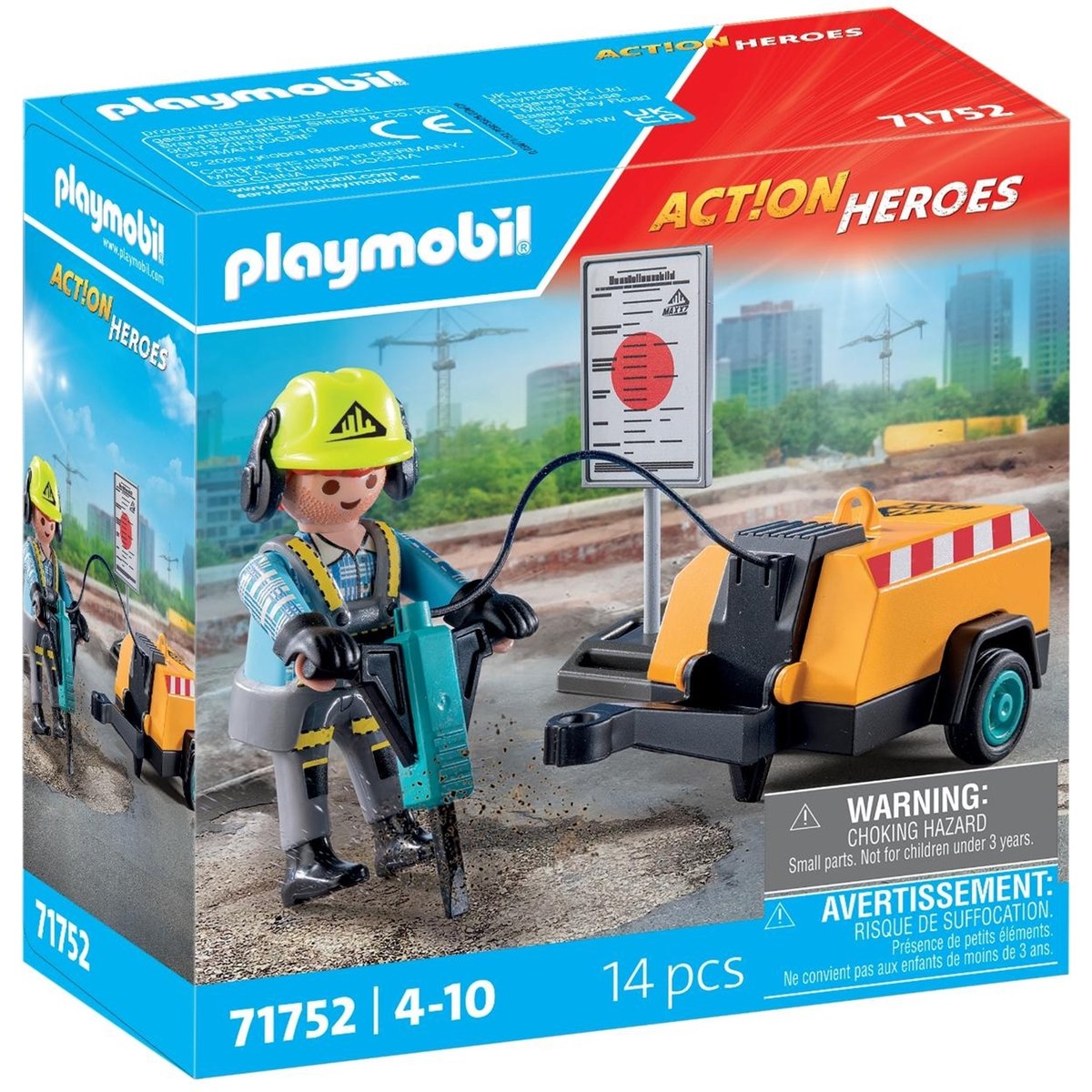 Heroes Ouvrier avec marteau-piqueur et signalisation ouvrier avec marteau-piqueur et signalisation, PLAYMOBIL