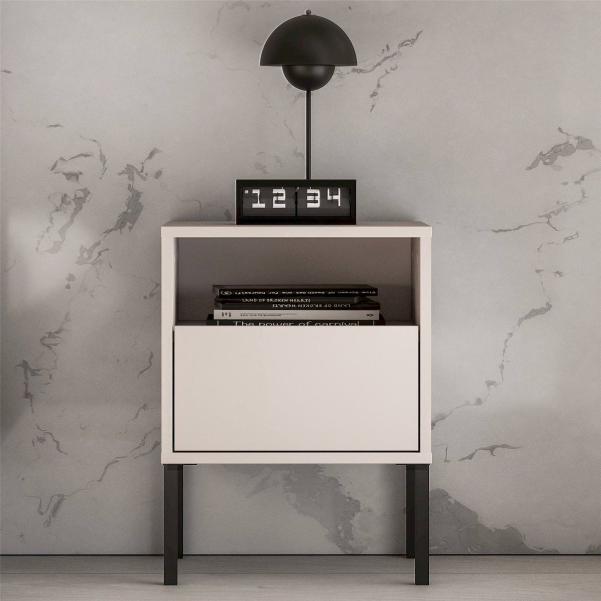 Table de chevet niche et tiroir collection BARNEE cachemire, RECOLLECTION