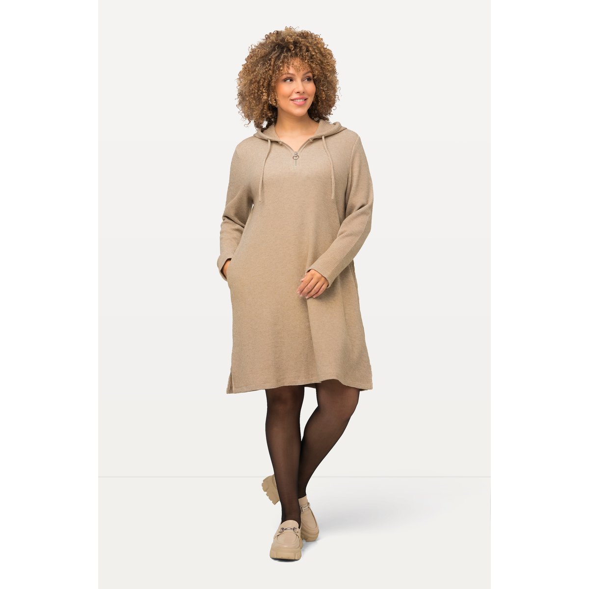 Robe midi en molleton mastic, ULLA POPKEN