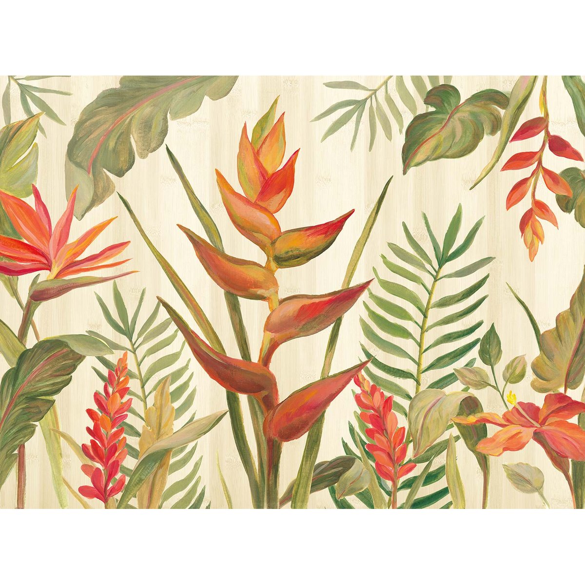 Papier peint panoramique feuilles fleurs du paradis intissé, HEXOA