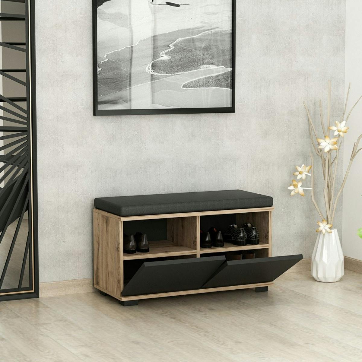 Banc d'entrée 2 portes range-chaussures MARFA anthracite, PIER IMPORT