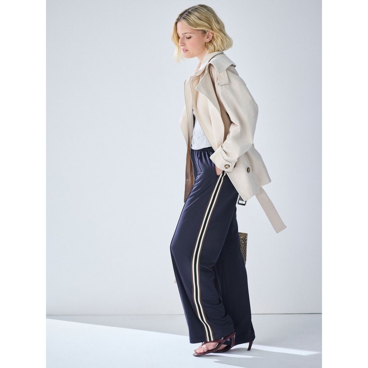 Pantalon large avec rayures sur le côté bleu marine, NEXT