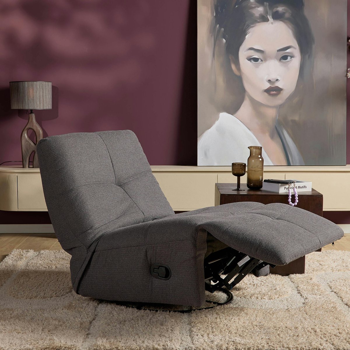 Fauteuil relax inclinable BELORA gris foncé, PIER IMPORT