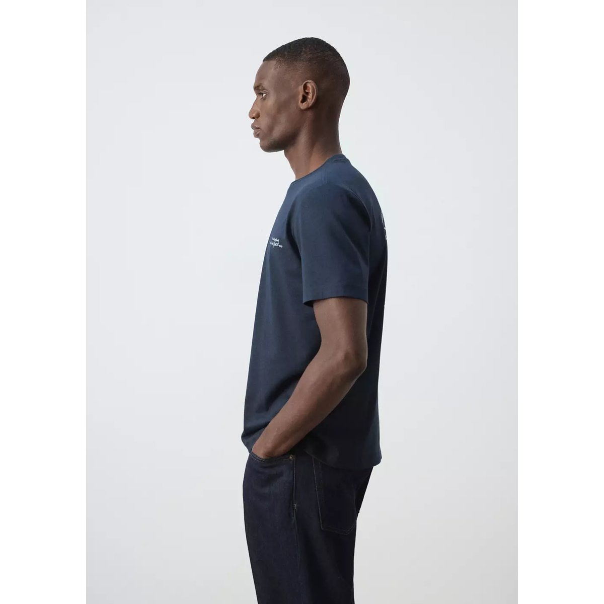 T-shirt 100 % coton texte bleu marine foncé, MANGO MAN