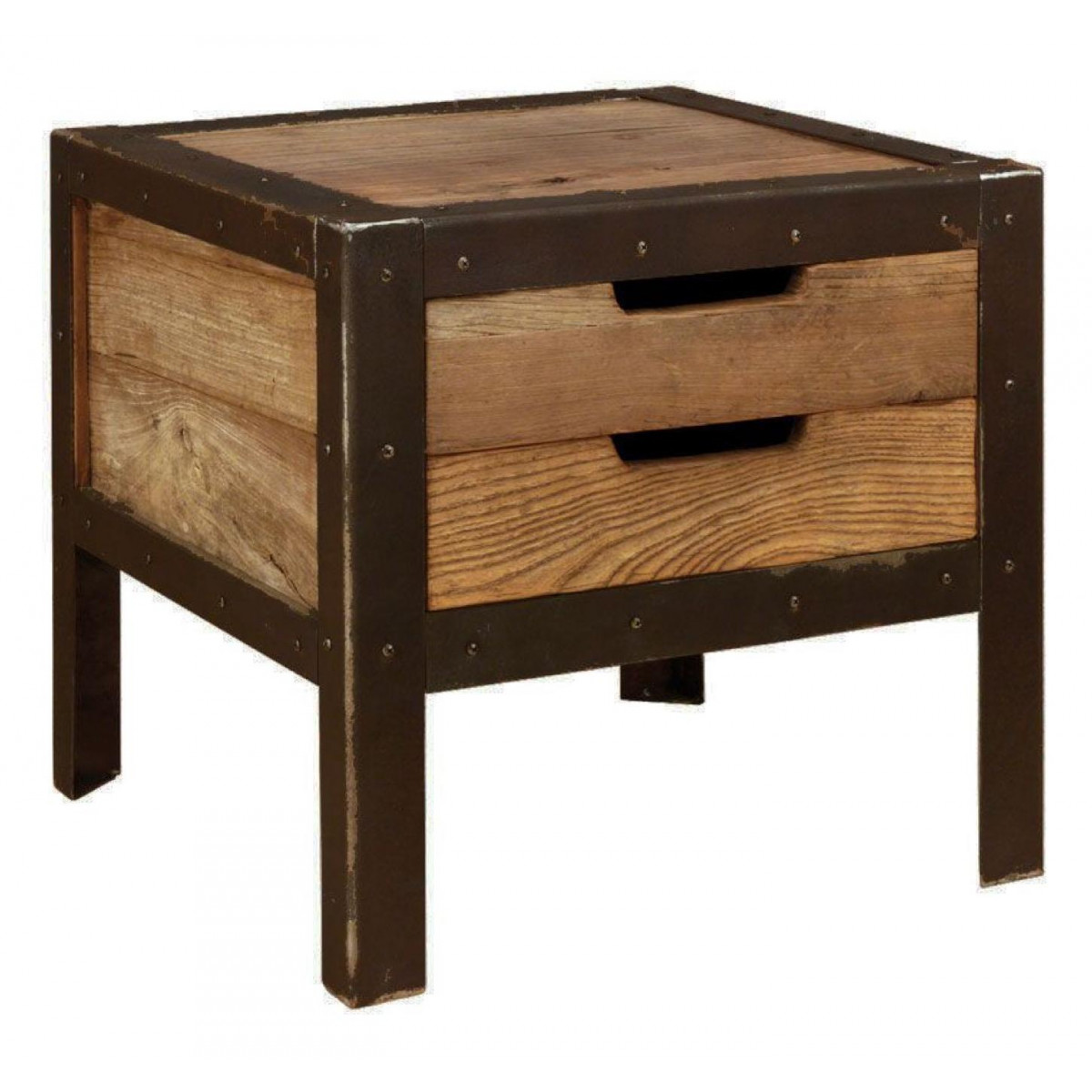 Table de chevet 2 tiroirs marron, INTERIOR'S