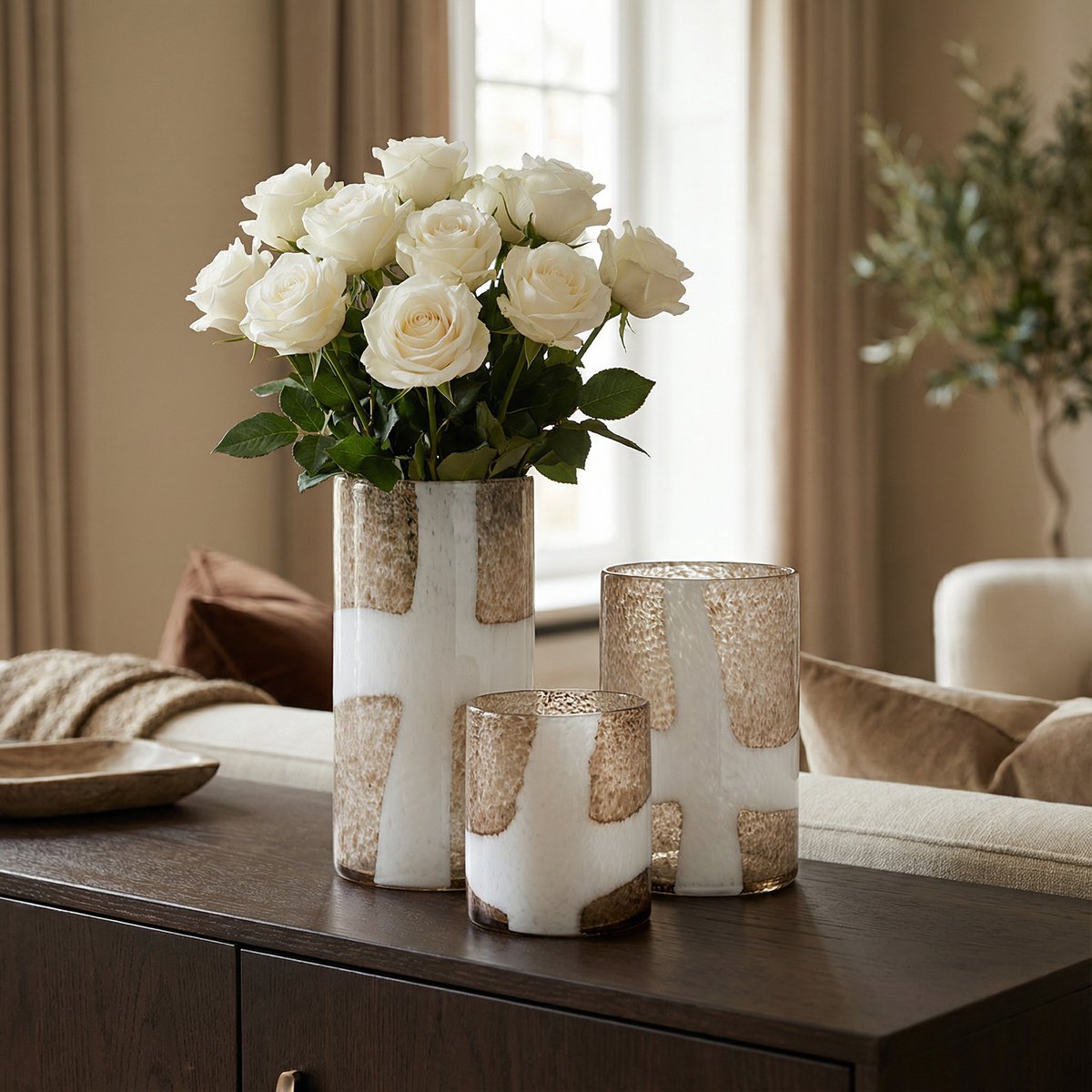 Vase décoratif en verre soufflé H39 MIRAGE marron, SIA DECO