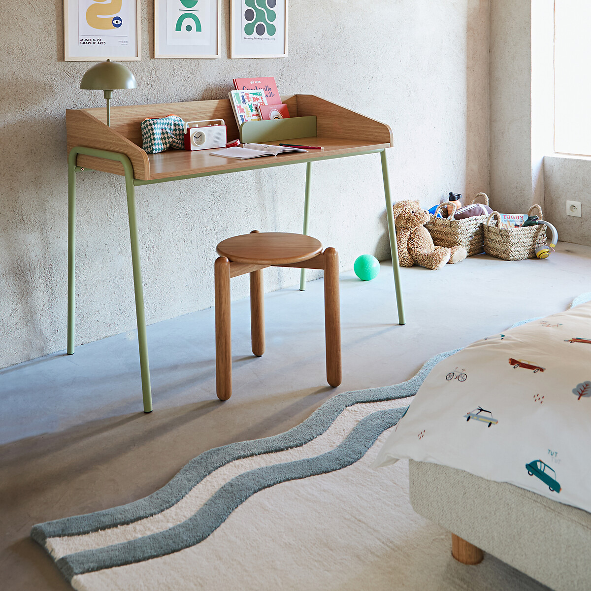 Secretária em aço e MDF, Merlin natural/verde, LA REDOUTE INTERIEURS