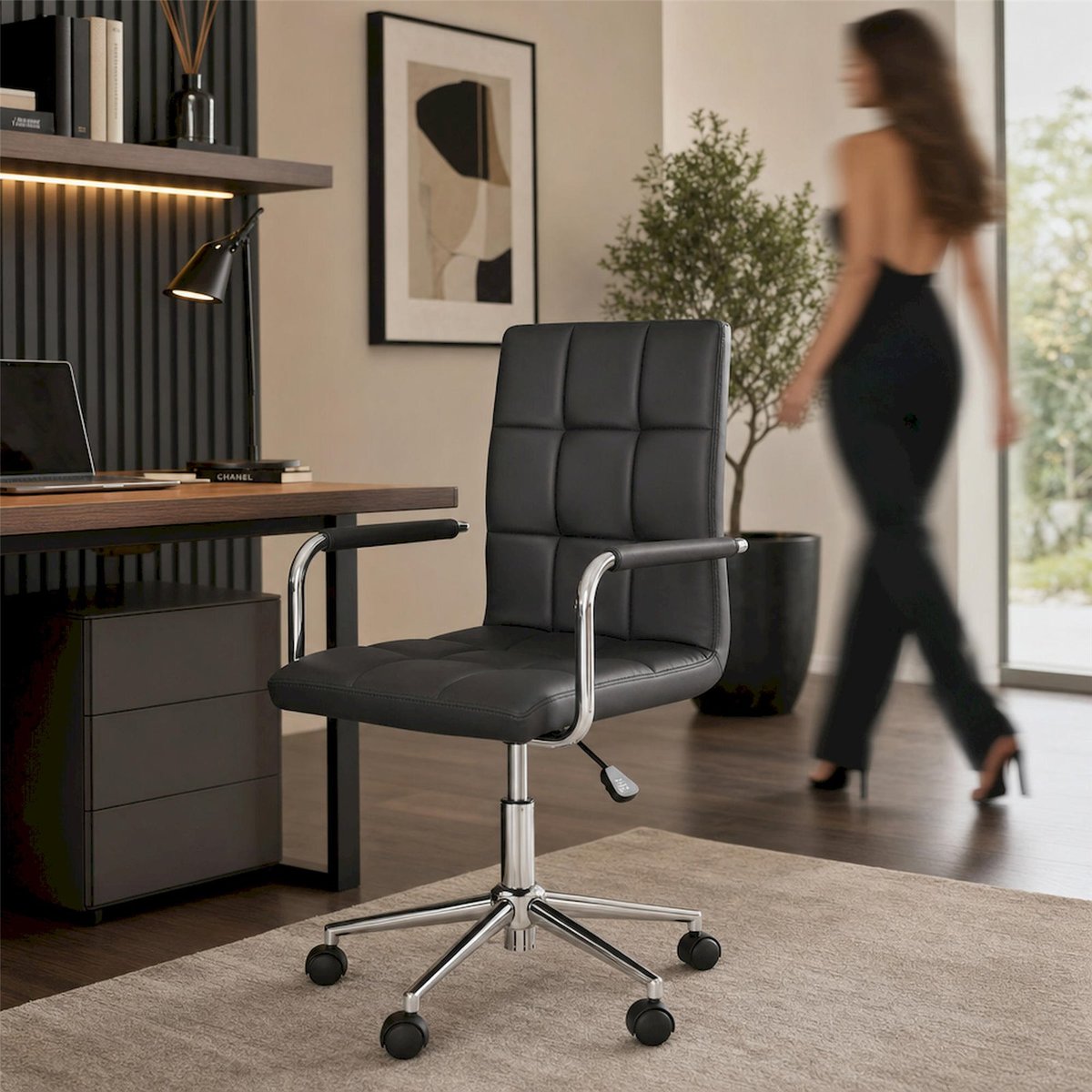 Fauteuil de bureau capitonné à assise rembourrée noir, RECOLLECTION