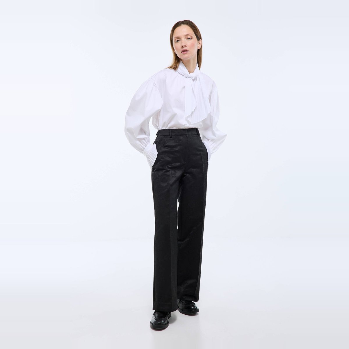 Pantalon droit à motifs jacquard noir, MONOPRIX
