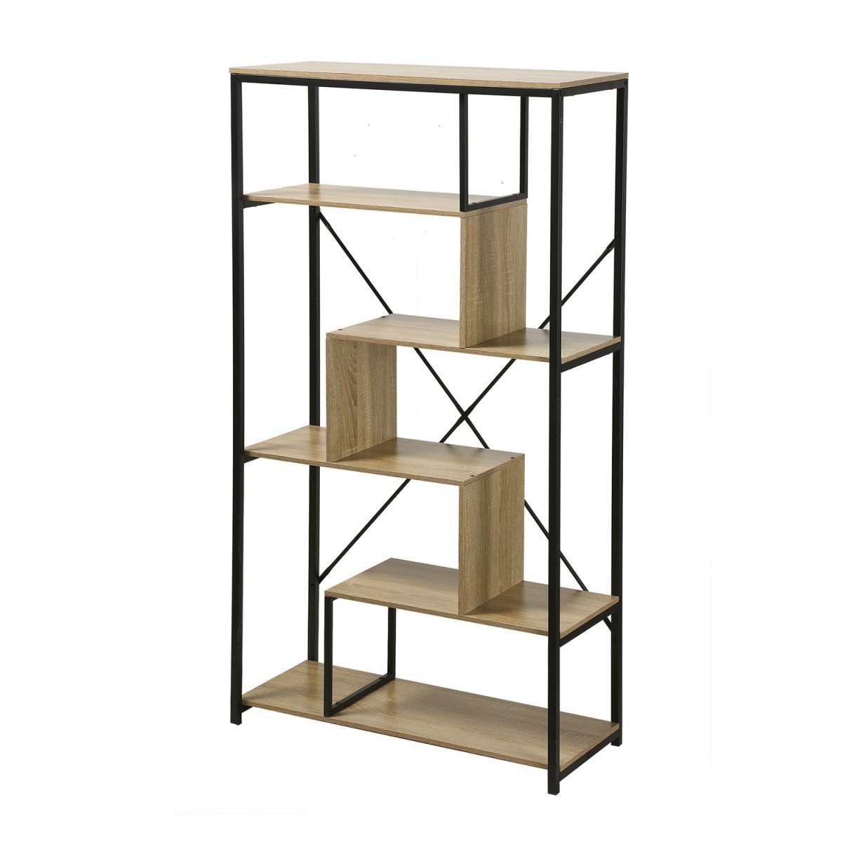 Bibliothèque avec étagères 6 niveaux H160 cm bois foncé, CALICOSY