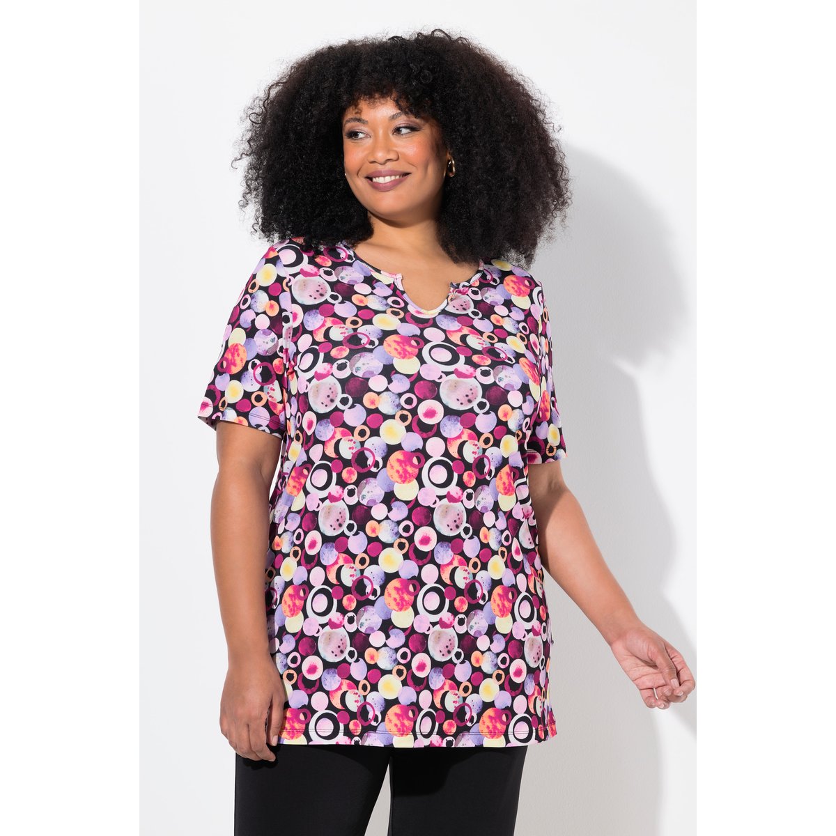 T-shirt long coupe évasée noir, ULLA POPKEN