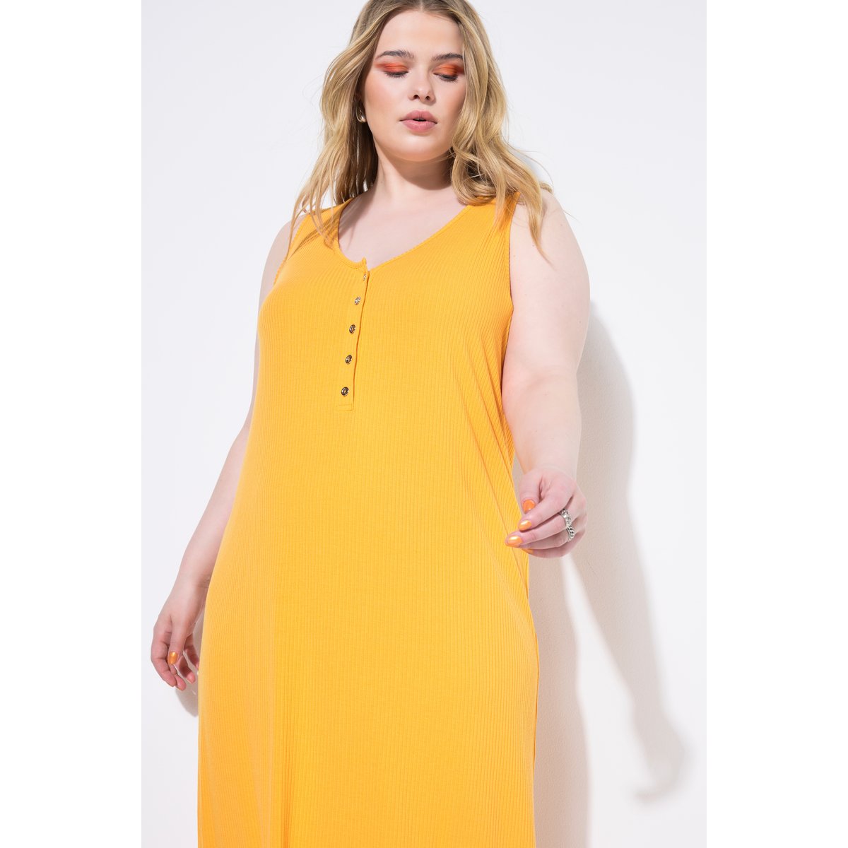 Robe midi sans manches, tissu jersey mandarine, STUDIO UNTOLD