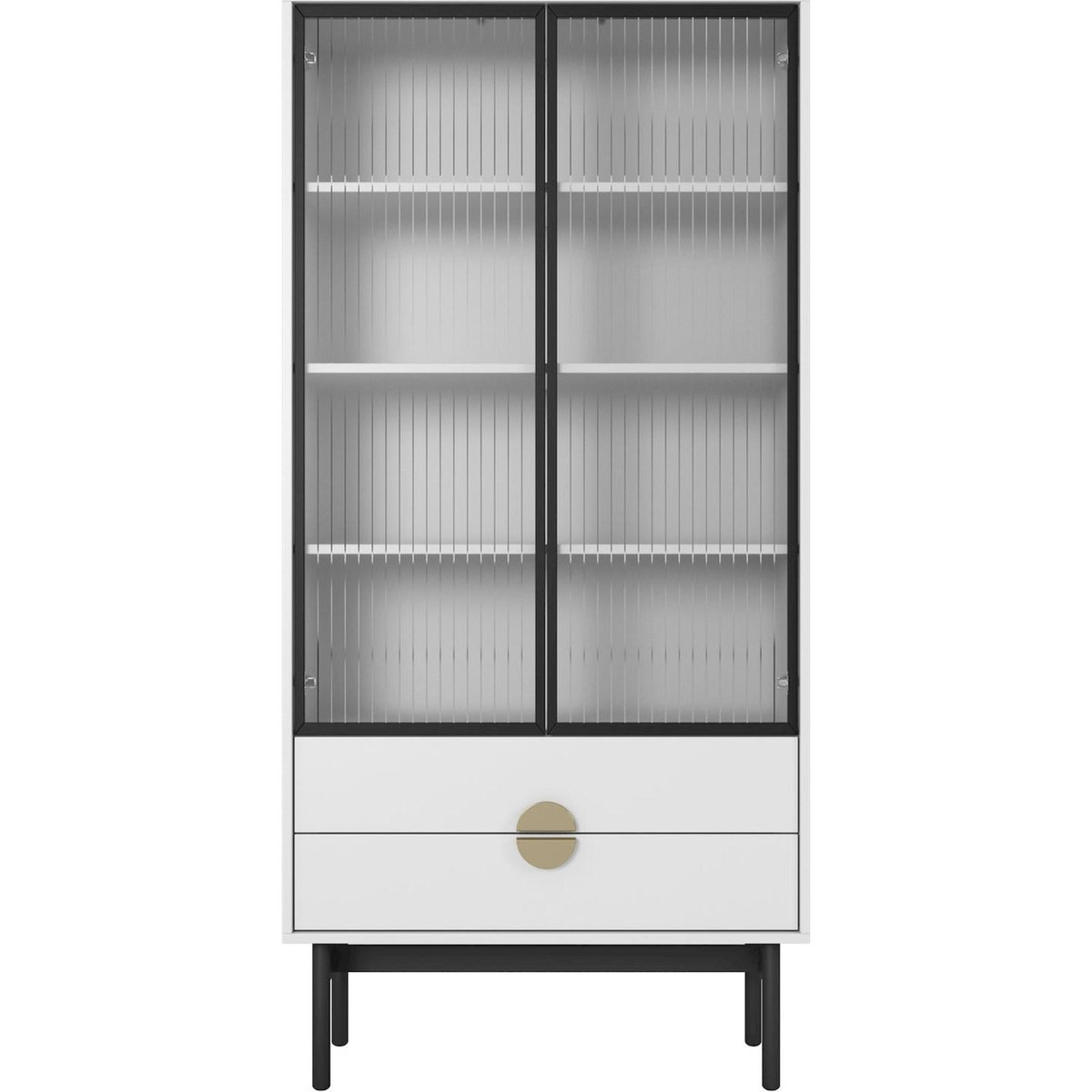 Vitrine haute 2 portes 2 tiroirs STOON blanc, RECOLLECTION
