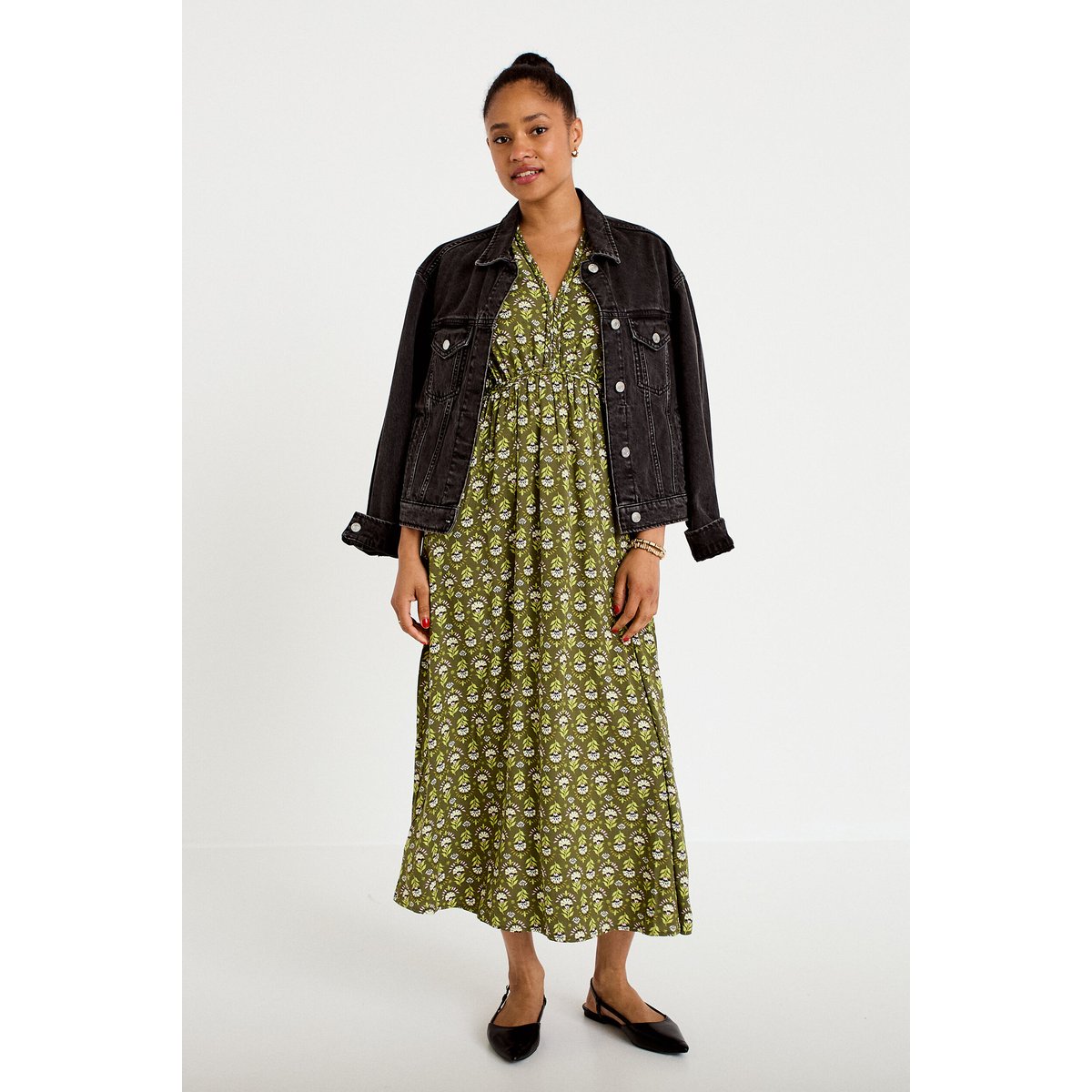 Robe longue manches courtes vert, CACHE CACHE