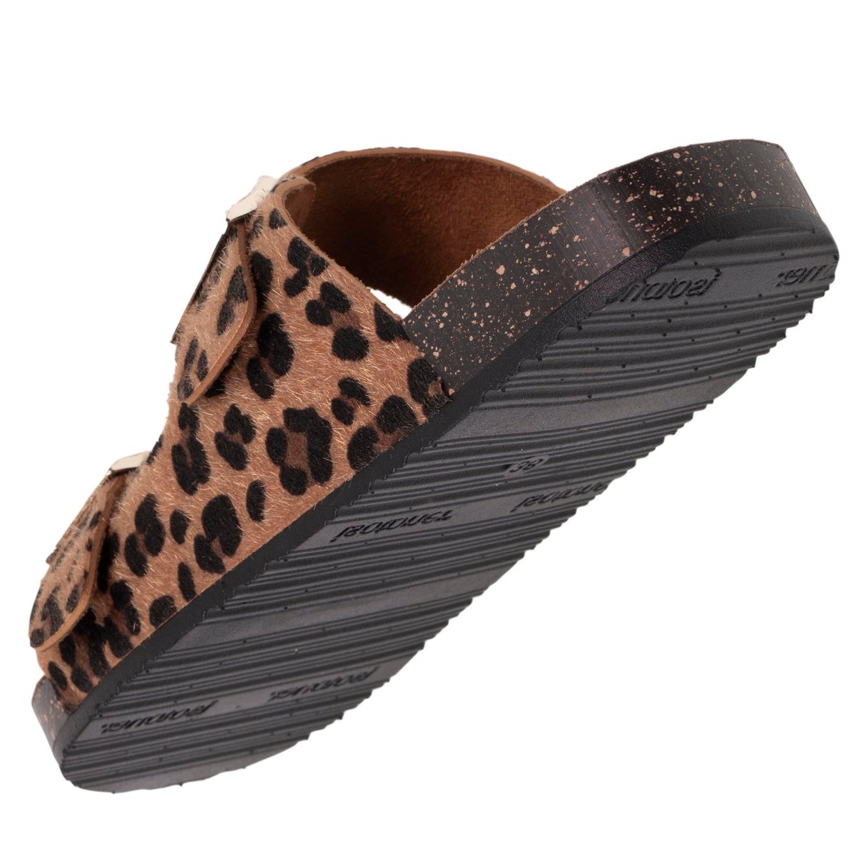 Sandales à doubles bride, semelle intérieur patch talon ultra confortables marron léopard, ISOTONER