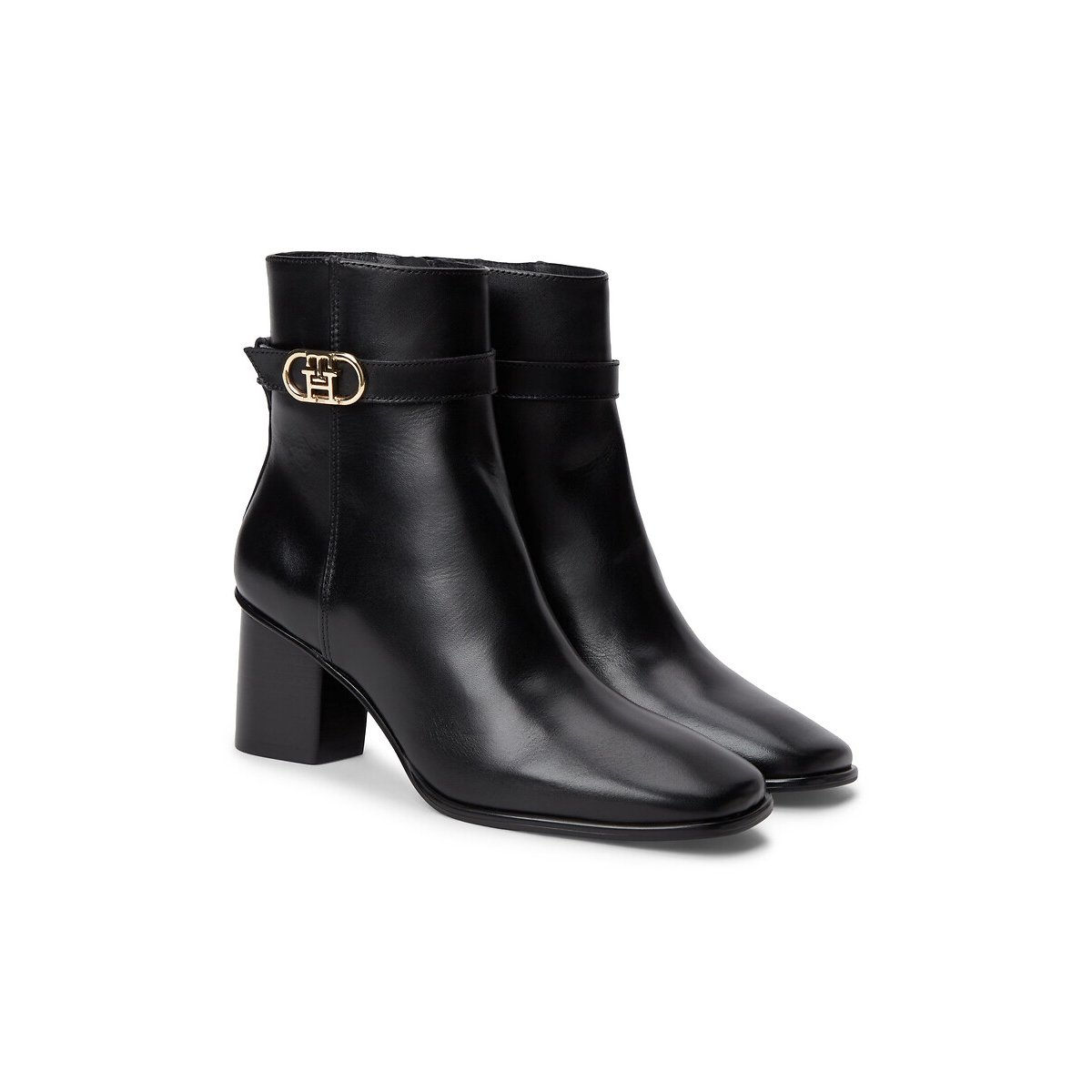Stivaletti in pelle con tacco largo nero , TOMMY HILFIGER