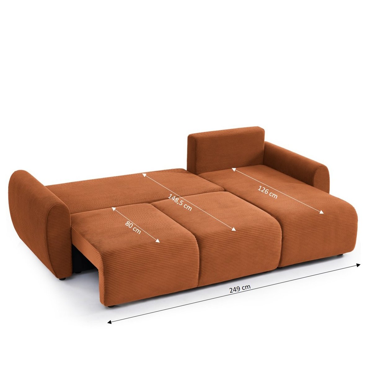 Canapé d'angle convertible velours  DANILO terracotta, BAÏTA