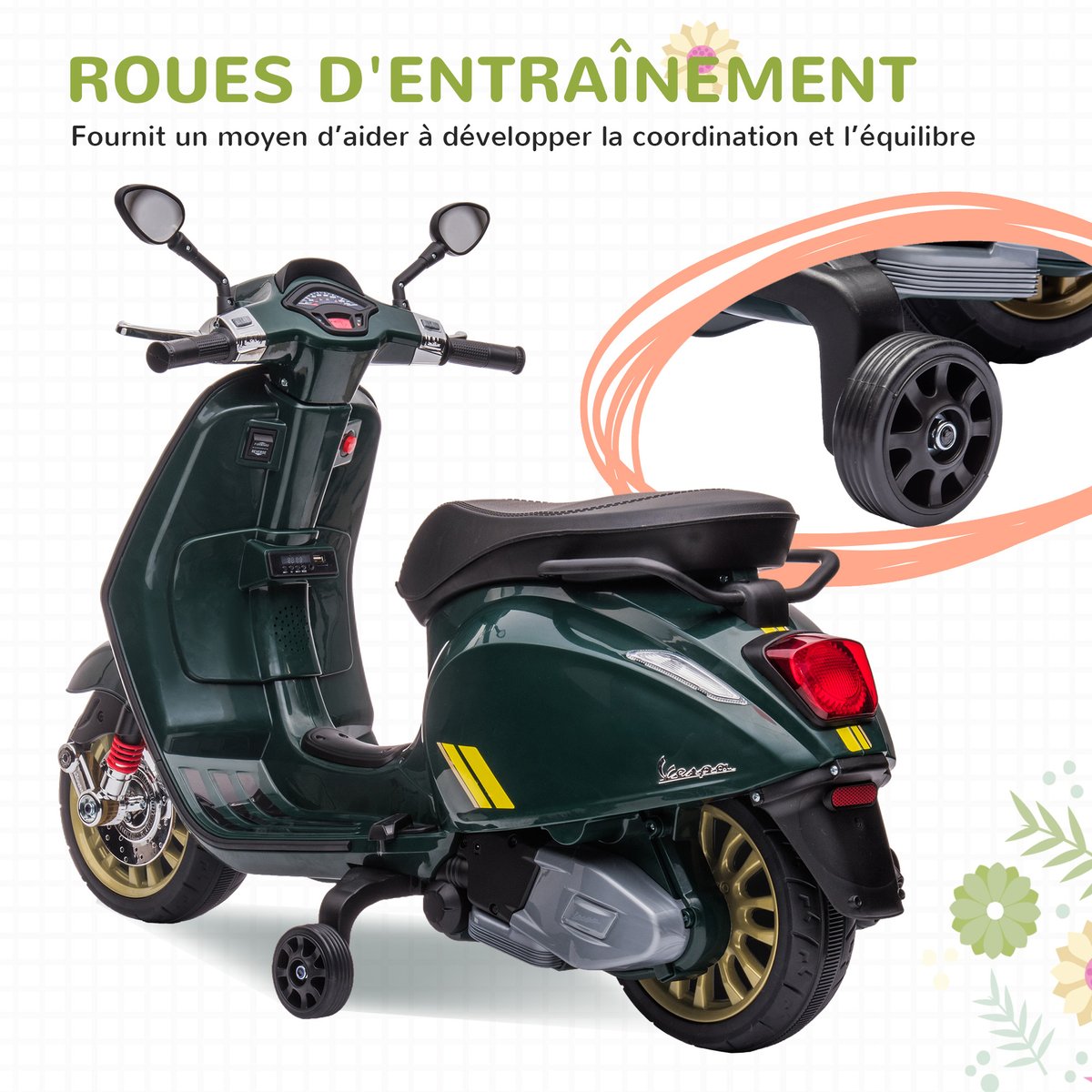 Moto électrique à conducteur assis PP Vert vert foncé, AIYAPLAY