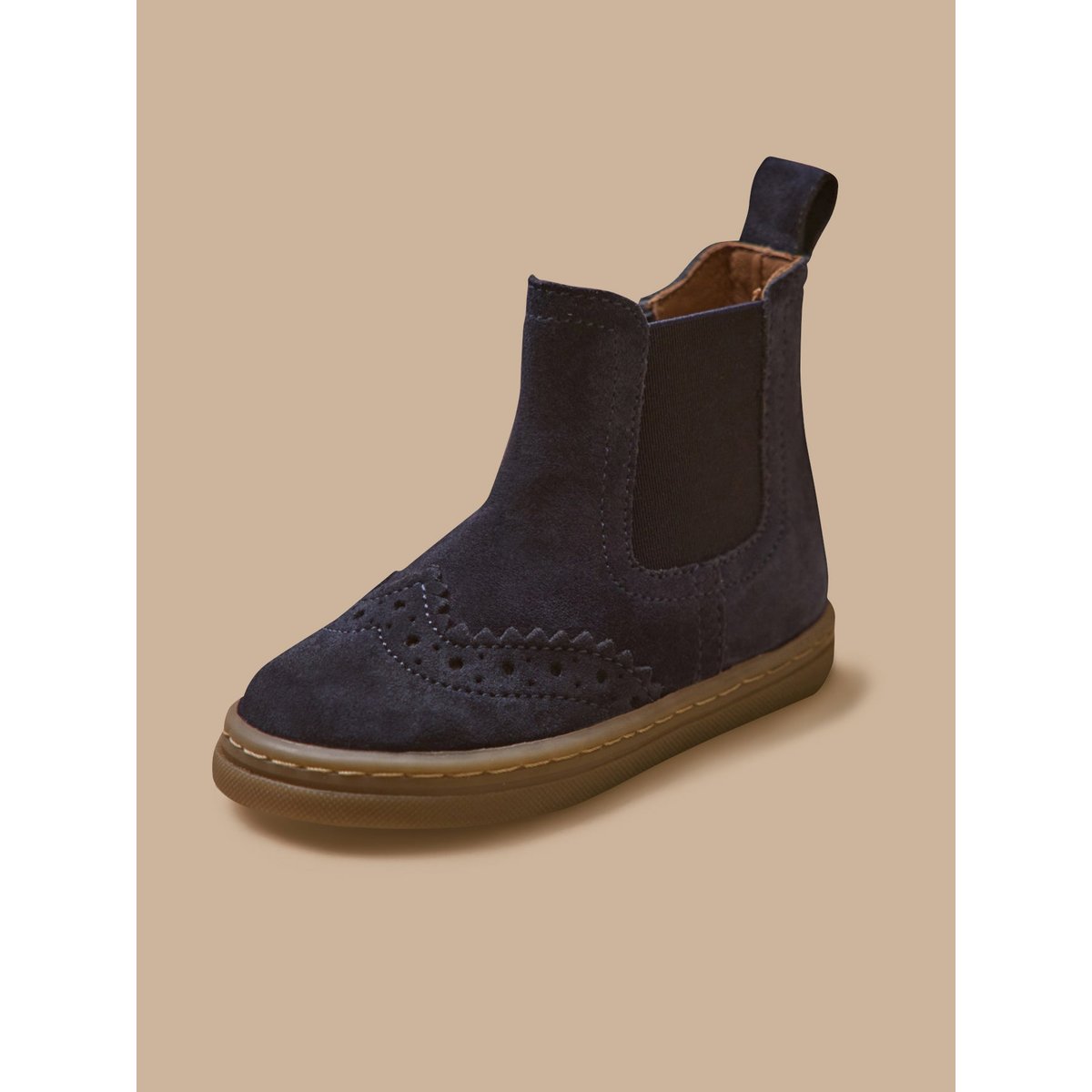 Boots chelsea bout fleuri cuir marine, CYRILLUS