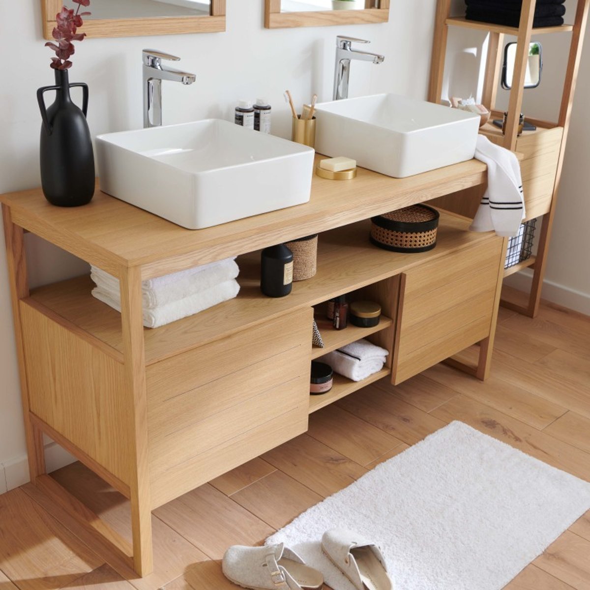 Meuble double +vasque +miroir +colonne ATOLL bois clair, MOB IN