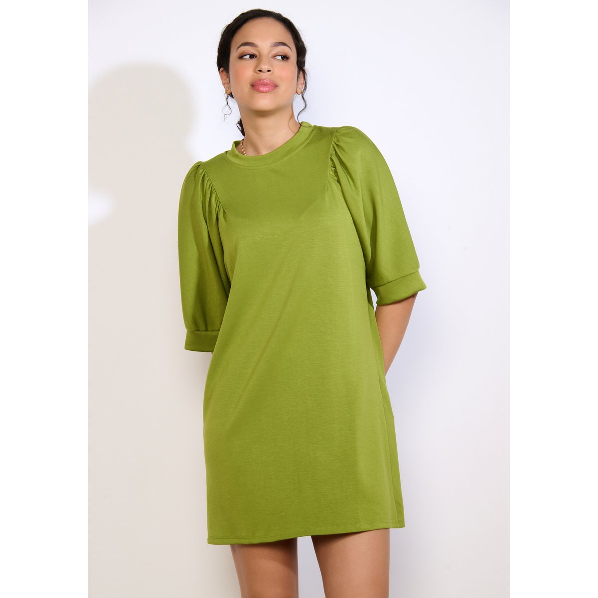 Robe sweat à manches bouffantes vert, LOLALIZA