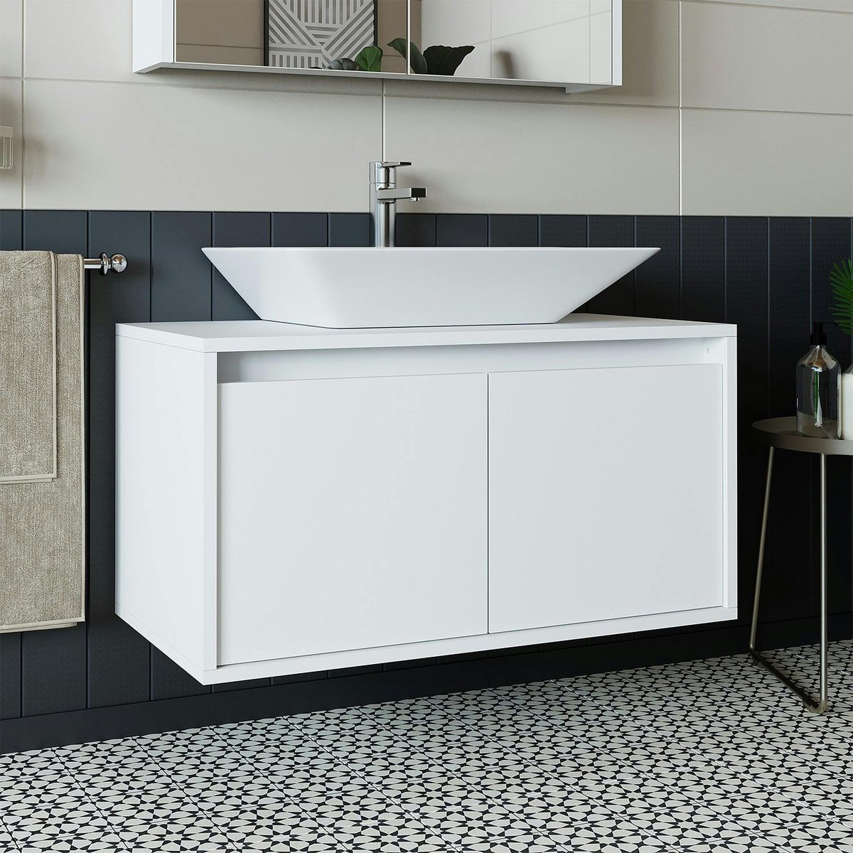 Meuble suspendu 2 portes + vasque VIVE blanc, PIER IMPORT