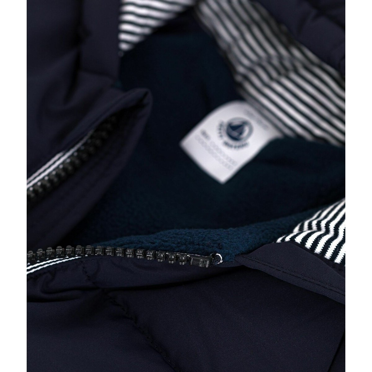 Padded winter jacket with fixed hood navy blue, PETIT BATEAU