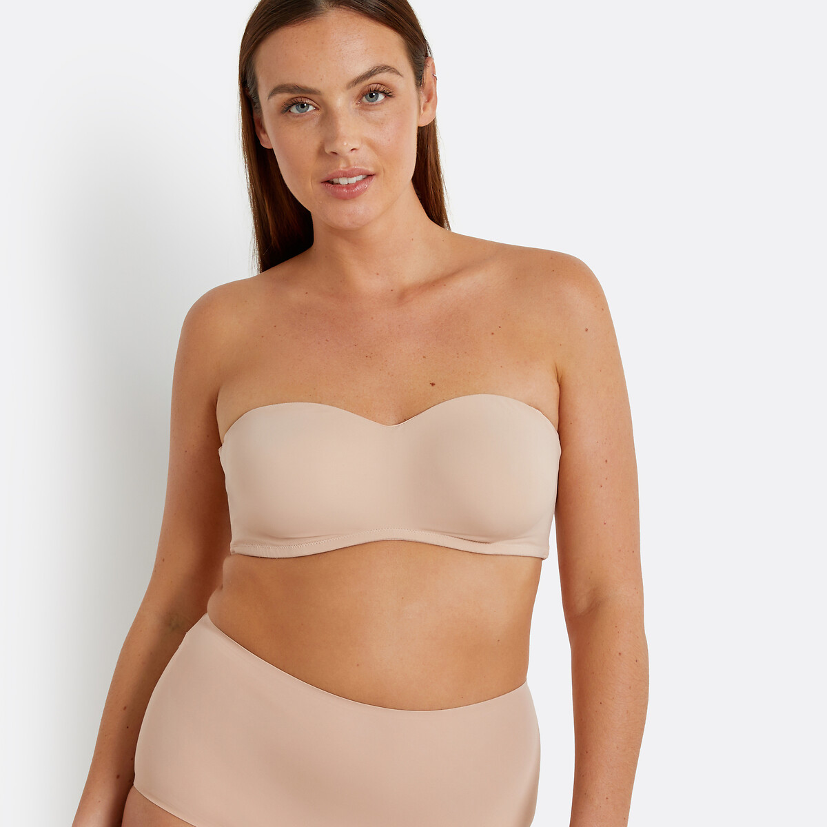 Soutien bandeau em microfibra, invisível creme, LA REDOUTE COLLECTIONS PLUS