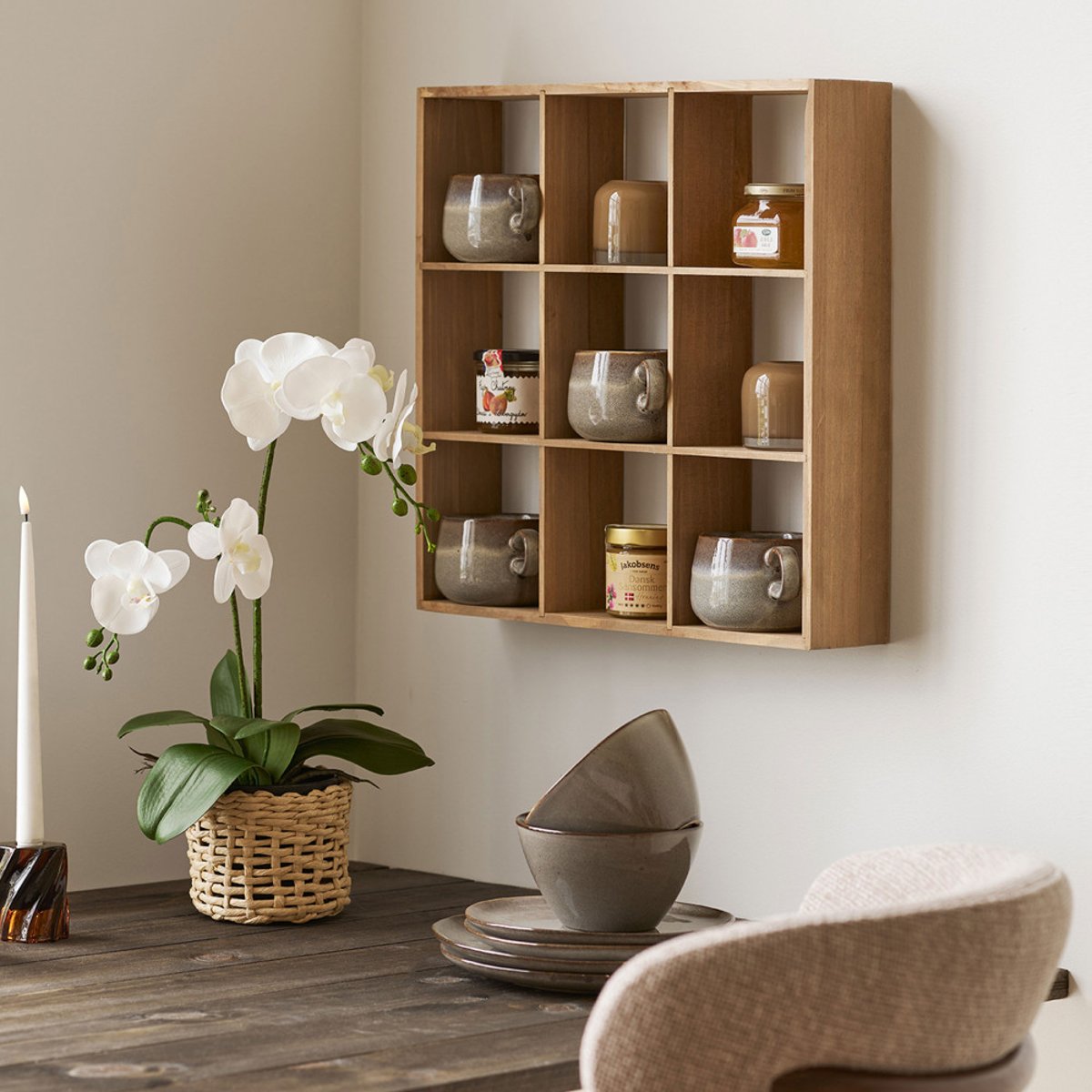 Étagère murale carrée en bois 46x46cm- MOSS bois clair, HOUSE NORDIC