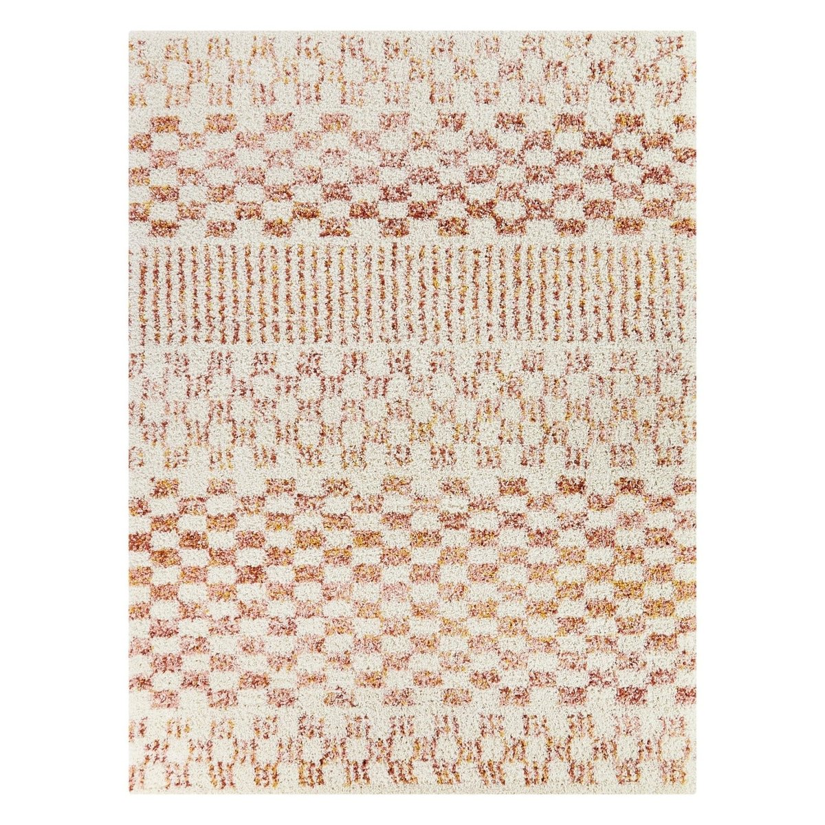 Tapis shaggy poils longs motif contemporain BOHO terracotta, AFK LIVING