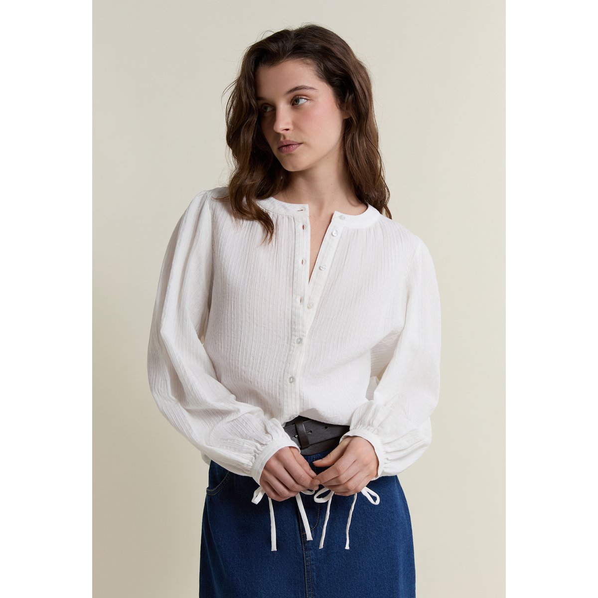 Chemise texturée en coton CRISTOBAL ecru, ETAM
