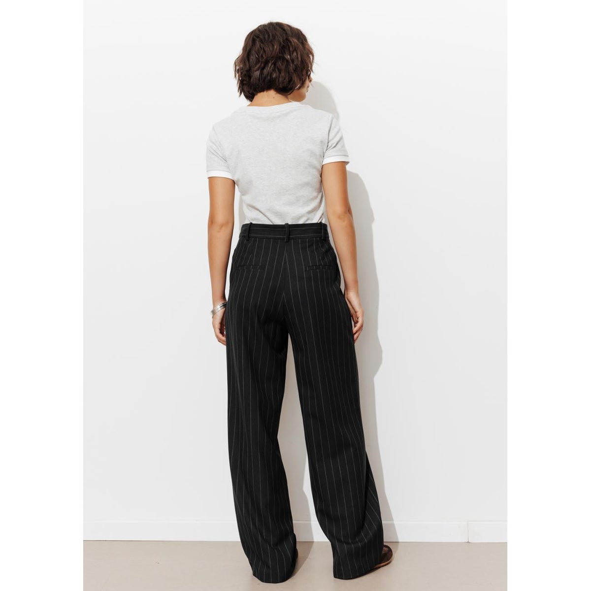 BILLY pantalon large à pinces rayé marine, PROMOD