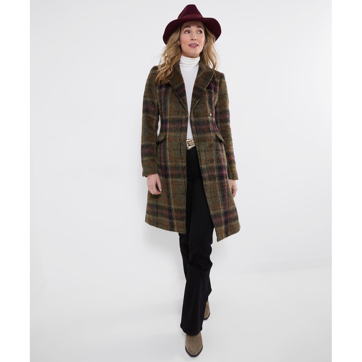 Manteau à Carreaux Asymétrique Tessa vert, JOE BROWNS