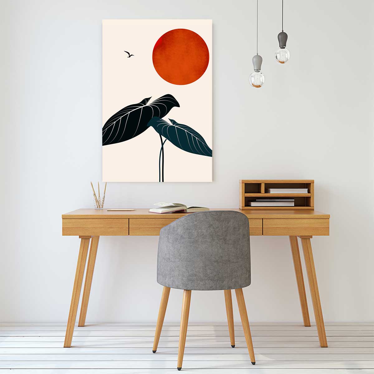 Tableau fleurs Monstera au soleil rouge tableau alu dibond, HEXOA