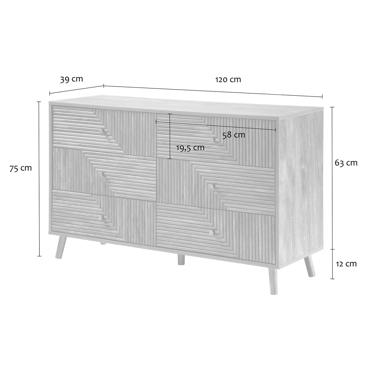 Commode 6 tiroirs façades lamellées EDEN bois clair, CALICOSY