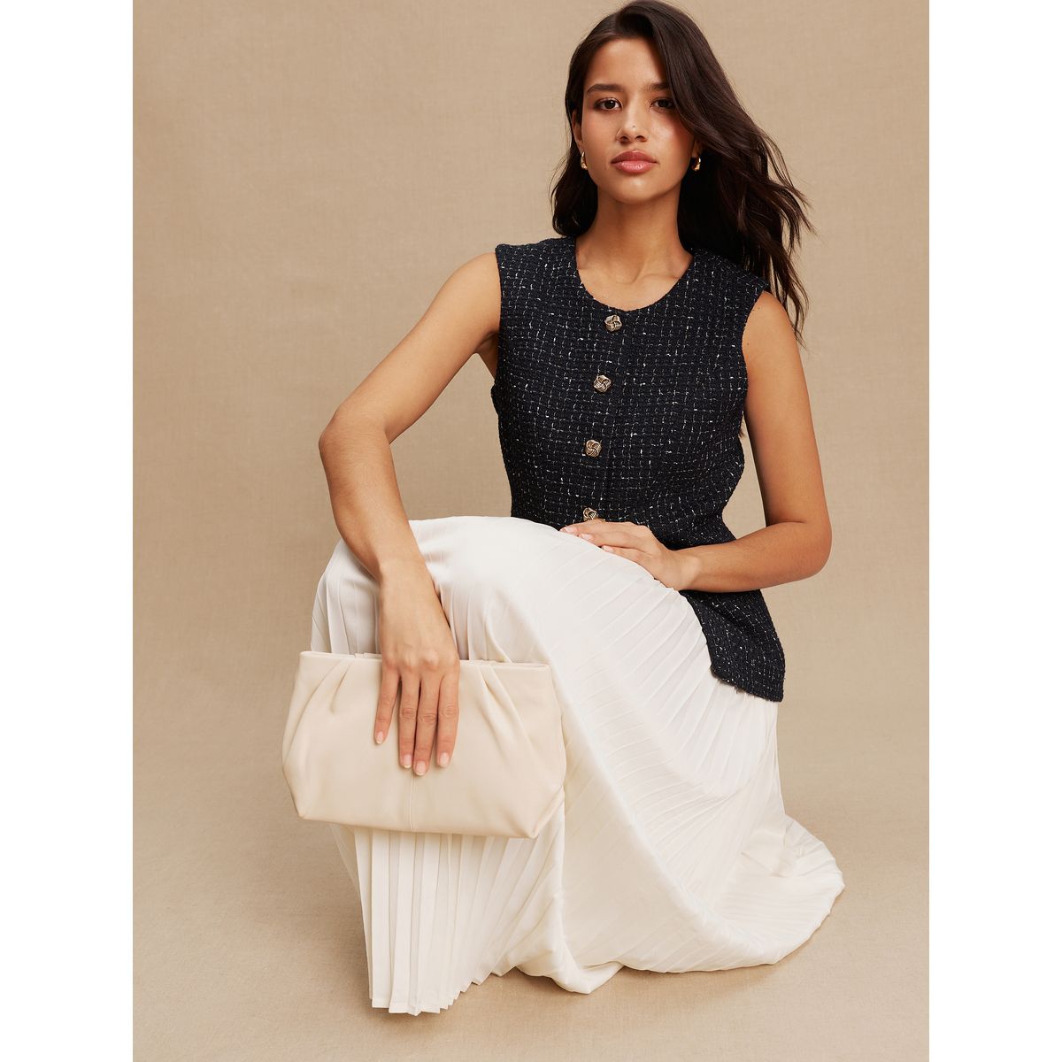 Robe gilet en tweed 2-en-1 bleu marine / blanc, NEXT