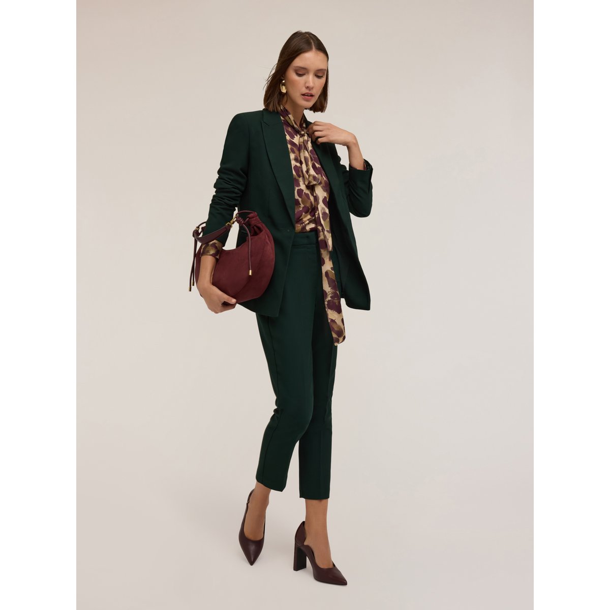 Blazer à simple boutonnage en mélange de viscose vert, MOTIVI