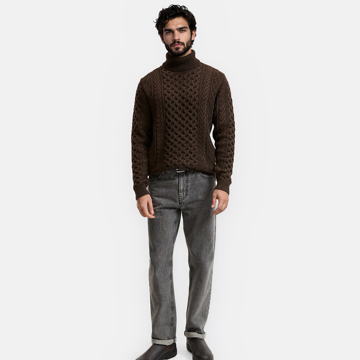 Pull col roulé maille torsadée, Signature GAUTHIER marron, LA REDOUTE COLLECTIONS
